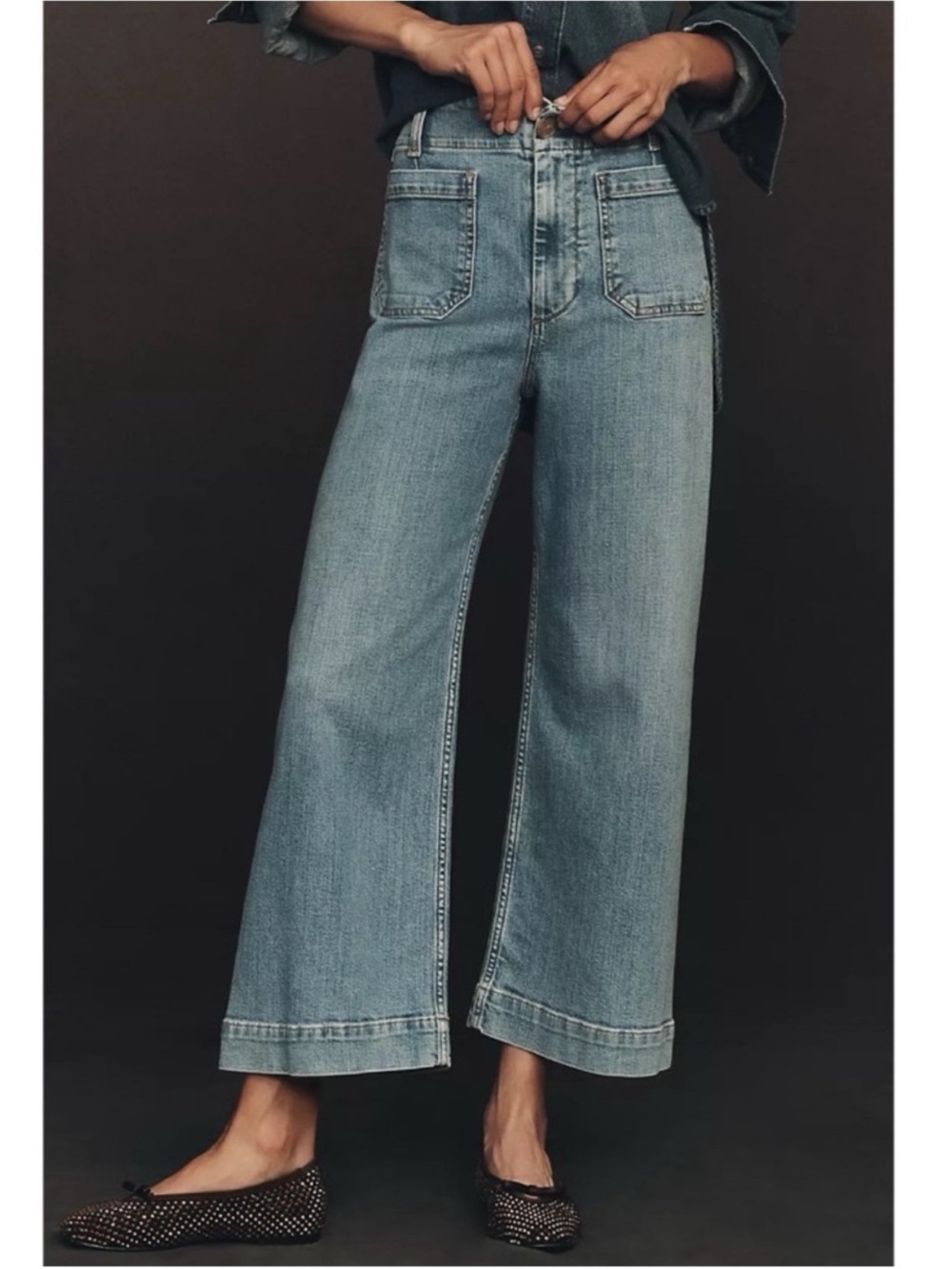 Anthropologie Maeve The Colette Crop Wide-Leg Jeans Blue Denim 30